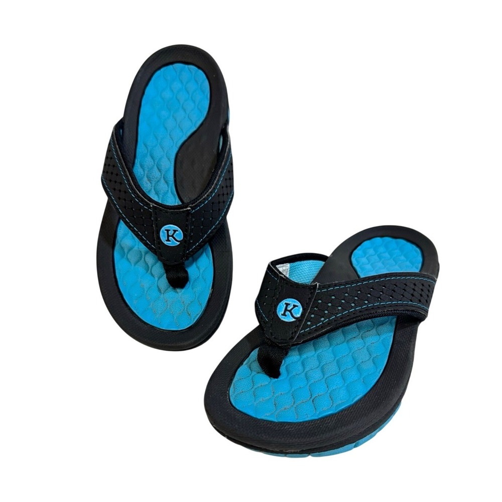Kaiback Women's Solid Thong Sandals Black/Blue Logo Slip On US 6 EU 37